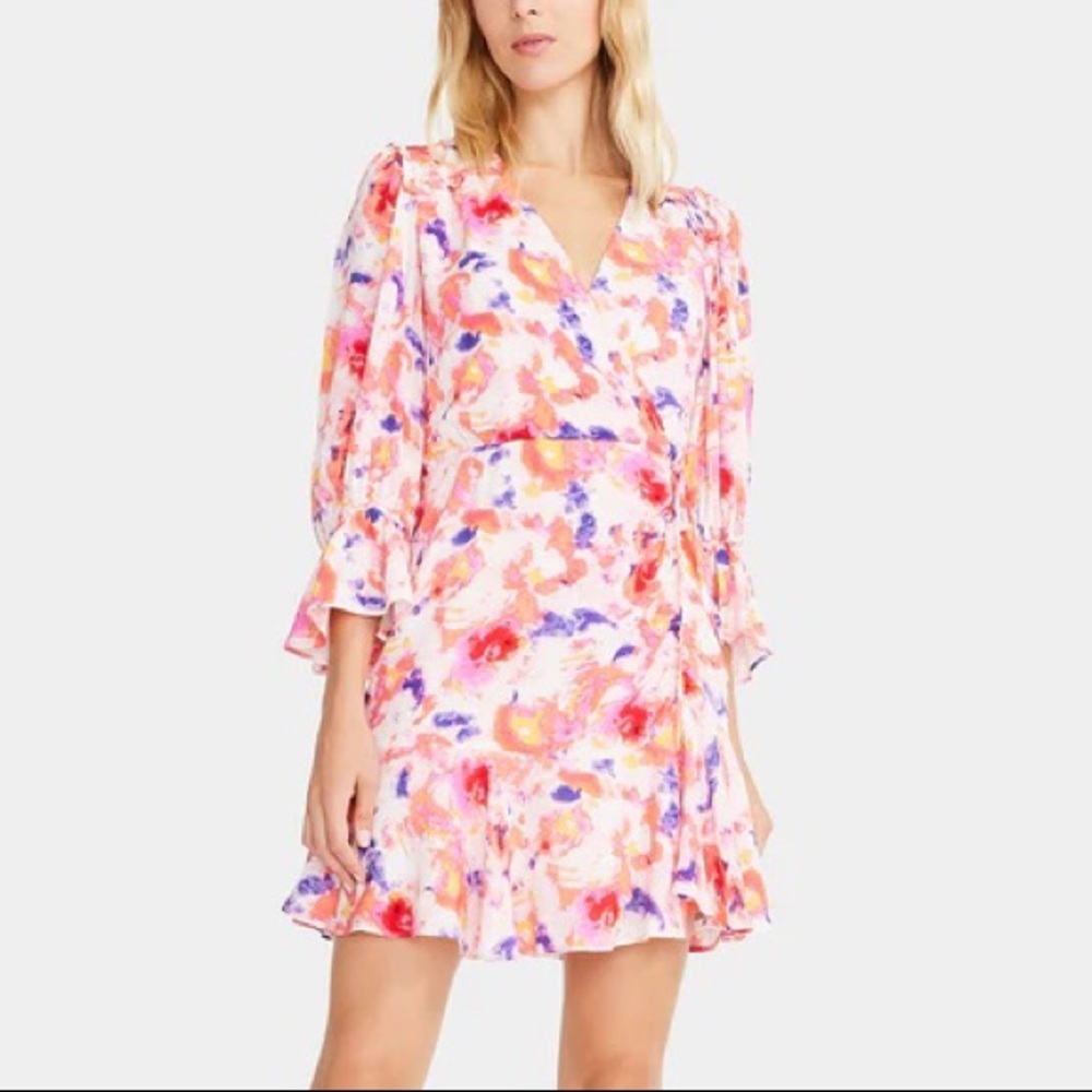 Betsey Johnson Sunset Floral Wrap Mini Dress